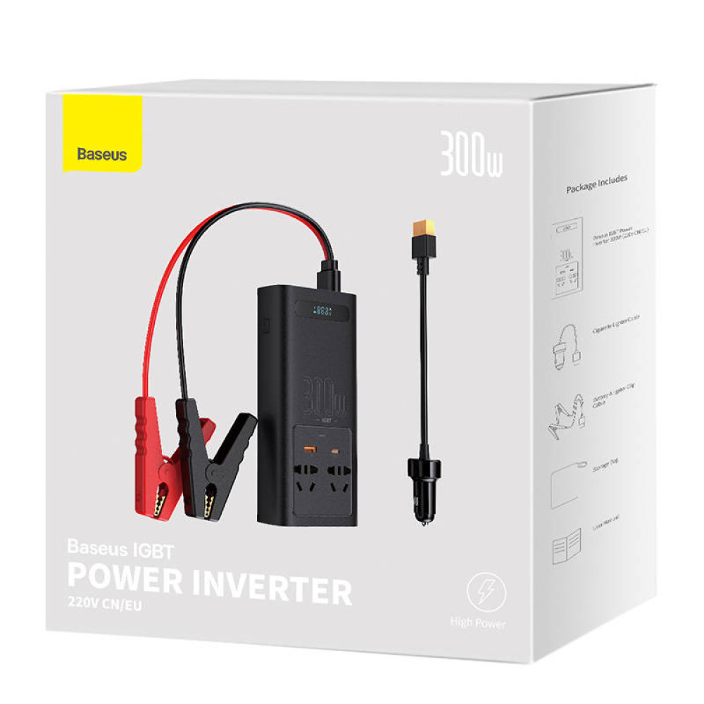 Инвертор за кола 12V/24V BASEUS, 300W, 2xAC, USB-A, USB-C (CGNB010101)