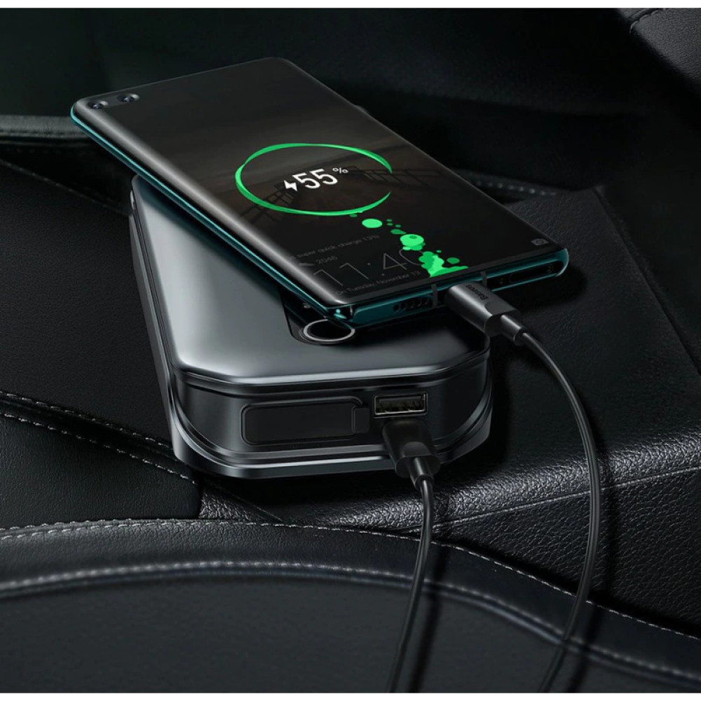        Стартер за автомобил и външна батерия Baseus (CRJS03-01) - 12 000 mAh, 1000A + фенер , (C00245800U03-Z1)