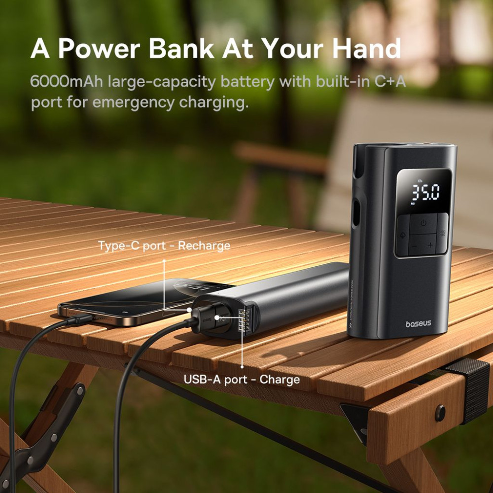 Компресор Baseus PrimeTrip VA1 2-in-1 Pump, 6000mAh, с фенерче - (C11169001121-00)