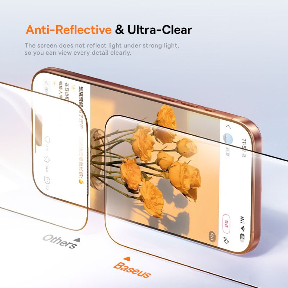 Стъклен протектор BASEUS Crystalline Series HD за Apple iPhone 17 Pro, Easy-fix 2/pc. (P0047703)