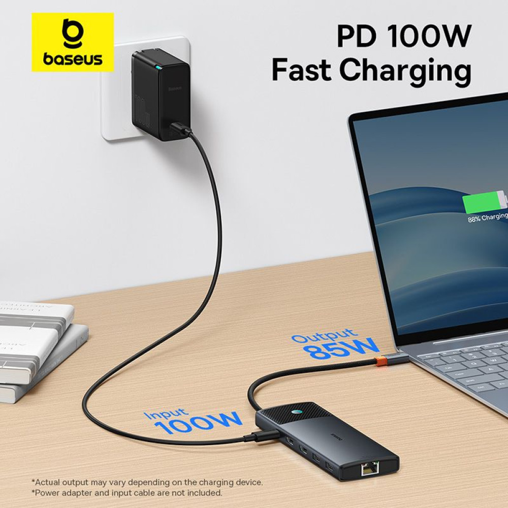Хъб 10в1 BASEUS от Type-C към 3xUSB3.0 + 2xHDMI 4K + USB-C(PD)100W + USB-C(data) + TF/microSD + RJ45 (B00061800123-01)
