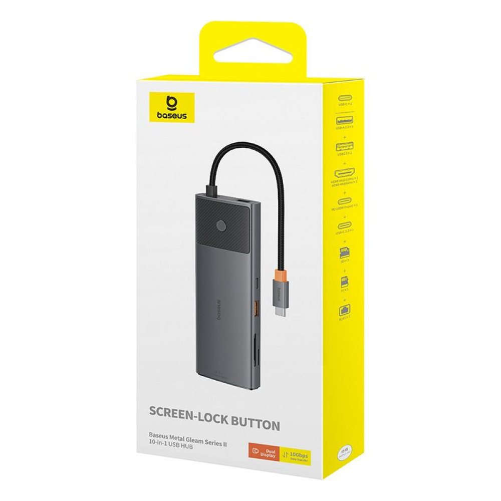 Хъб 10в1 BASEUS от Type-C към 3xUSB3.0 + 2xHDMI 4K + USB-C(PD)100W + USB-C(data) + TF/microSD + RJ45 (B00061800123-01)