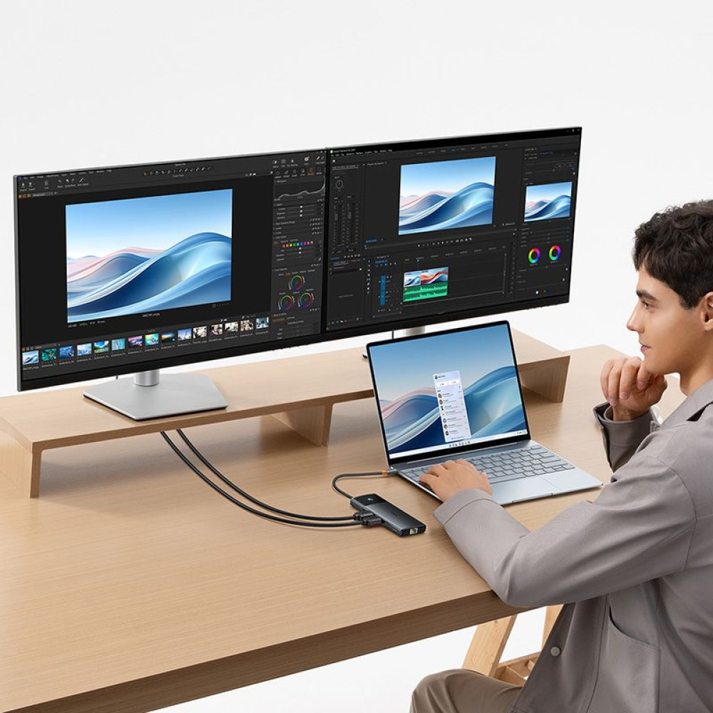 Хъб 10в1 BASEUS от Type-C към 3xUSB3.0 + 2xHDMI 4K + USB-C(PD)100W + USB-C(data) + TF/microSD + RJ45 (B00061800123-01)