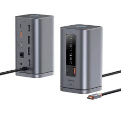Хъб 11в1 BASEUS Spacemate от Type-C към 2xUSB3.0 + 1xUSB2.0 + 2xHDMI 4K + USB-C(PD)100W + USB-C(data) + 2xDP + RJ45 + AUX/m/3.5mm (B00568101813-00) Хъб 11в1 BASEUS Spacemate от Type-C към 2xUSB3.0 + 1xUSB2.0 + 2xHDMI 4K + USB-C(PD)100W + USB-C(data) + 2xDP + RJ45 + AUX/m/3.5mm (B00568101813-00)