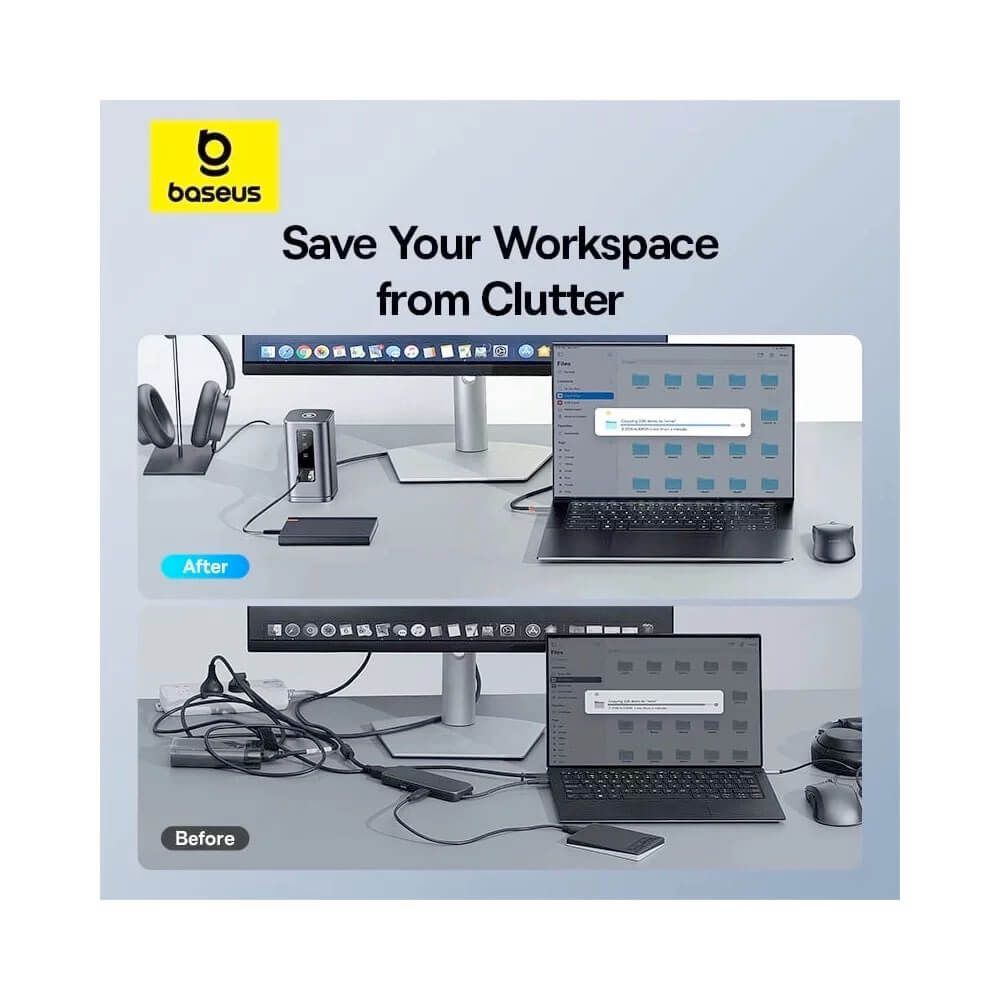 Хъб 11в1 BASEUS Spacemate от Type-C към 2xUSB3.0 + 1xUSB2.0 + 2xHDMI 4K + USB-C(PD)100W + USB-C(data) + 2xDP + RJ45 + AUX/m/3.5mm (B00568101813-00) Хъб 11в1 BASEUS Spacemate от Type-C към 2xUSB3.0 + 1xUSB2.0 + 2xHDMI 4K + USB-C(PD)100W + USB-C(data) + 2xDP + RJ45 + AUX/m/3.5mm (B00568101813-00)