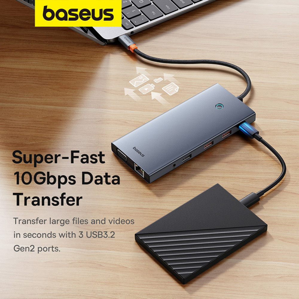 Хъб 13в1 BASEUS PortalJoy S, от Type-C към USB2.0+2xUSB3.0+USB-C+2xHDMI 4K+USB-C(PD)+DP+VGA+TF/microSD+RJ45+3.5mm jack (B00053002811-01)