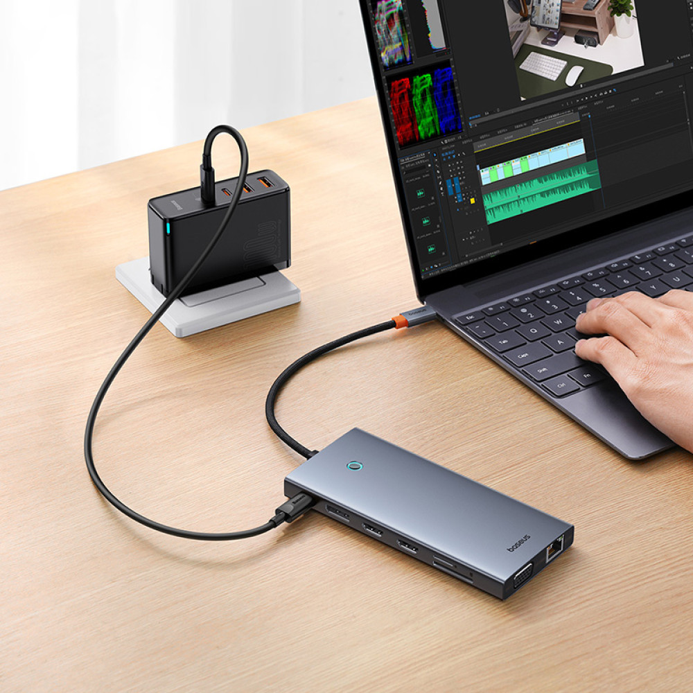 Хъб 13в1 BASEUS PortalJoy S, от Type-C към USB2.0+2xUSB3.0+USB-C+2xHDMI 4K+USB-C(PD)+DP+VGA+TF/microSD+RJ45+3.5mm jack (B00053002811-01)