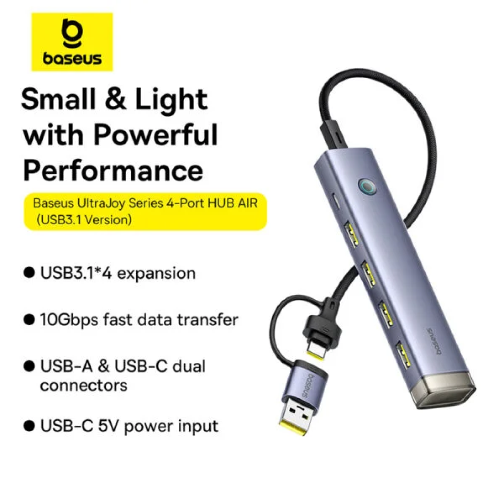 Хъб 4в1 BASEUS AIR UltraJoy от Type-C/USB-A към 4xUSB3.2, USB-C (input) (B0005280B811-15)