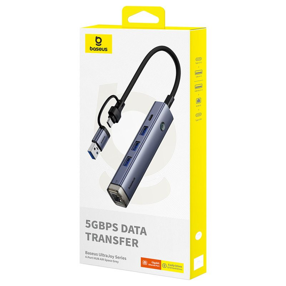 Хъб 4в1 BASEUS UltraJoy от Type-C/USB-A към 3xUSB3.0, USB2.0, USB-C, RJ45 (B0005280B811-14)