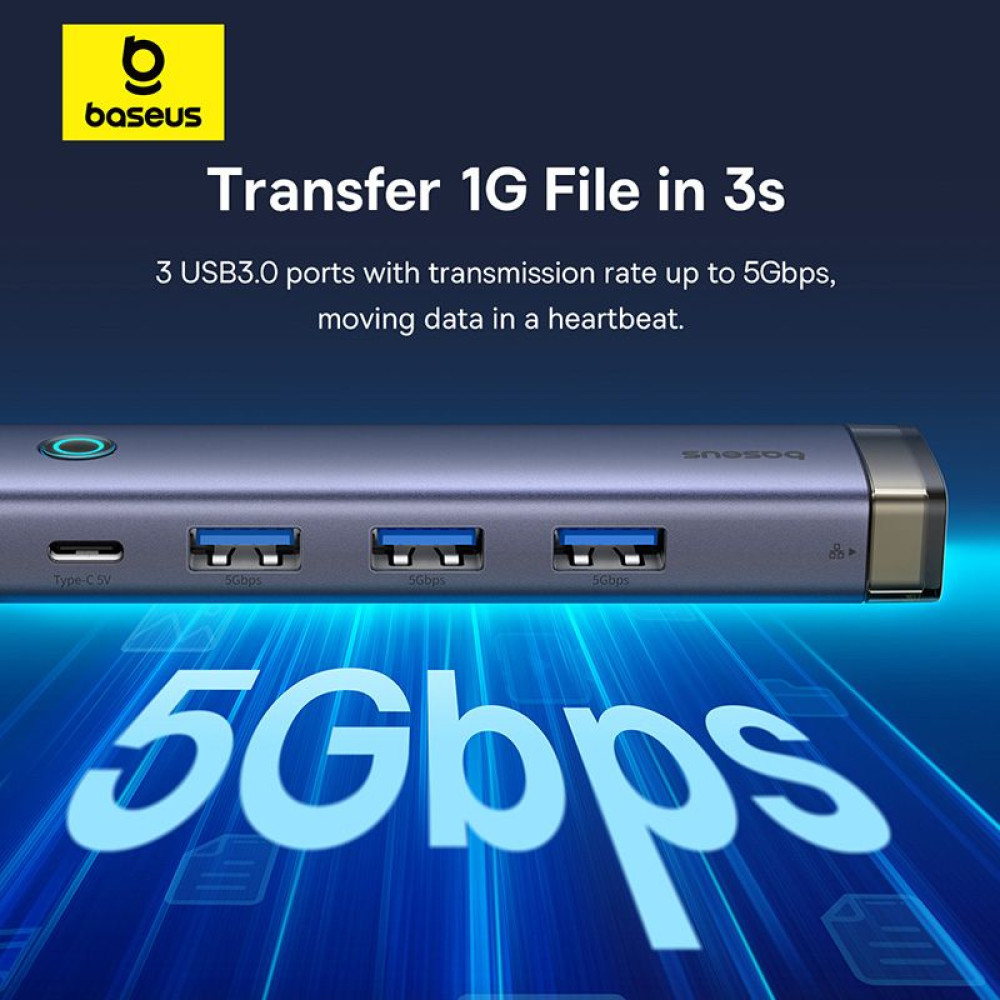 Хъб 4в1 BASEUS UltraJoy от Type-C/USB-A към 3xUSB3.0, USB2.0, USB-C, RJ45 (B0005280B811-14)