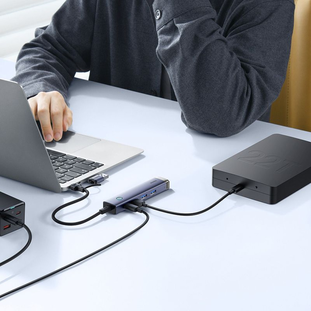 Хъб 4в1 BASEUS UltraJoy от Type-C/USB-A към 3xUSB3.0, USB2.0, USB-C, RJ45 (B0005280B811-14)