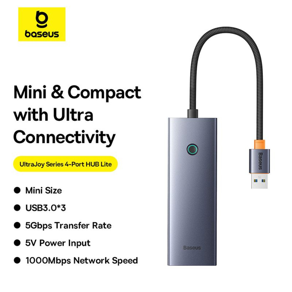 Хъб 4в1 BASEUS UltraJoy от USB-A към 3xUSB3.0, USB-C, RJ45 (B0005280B811-12)