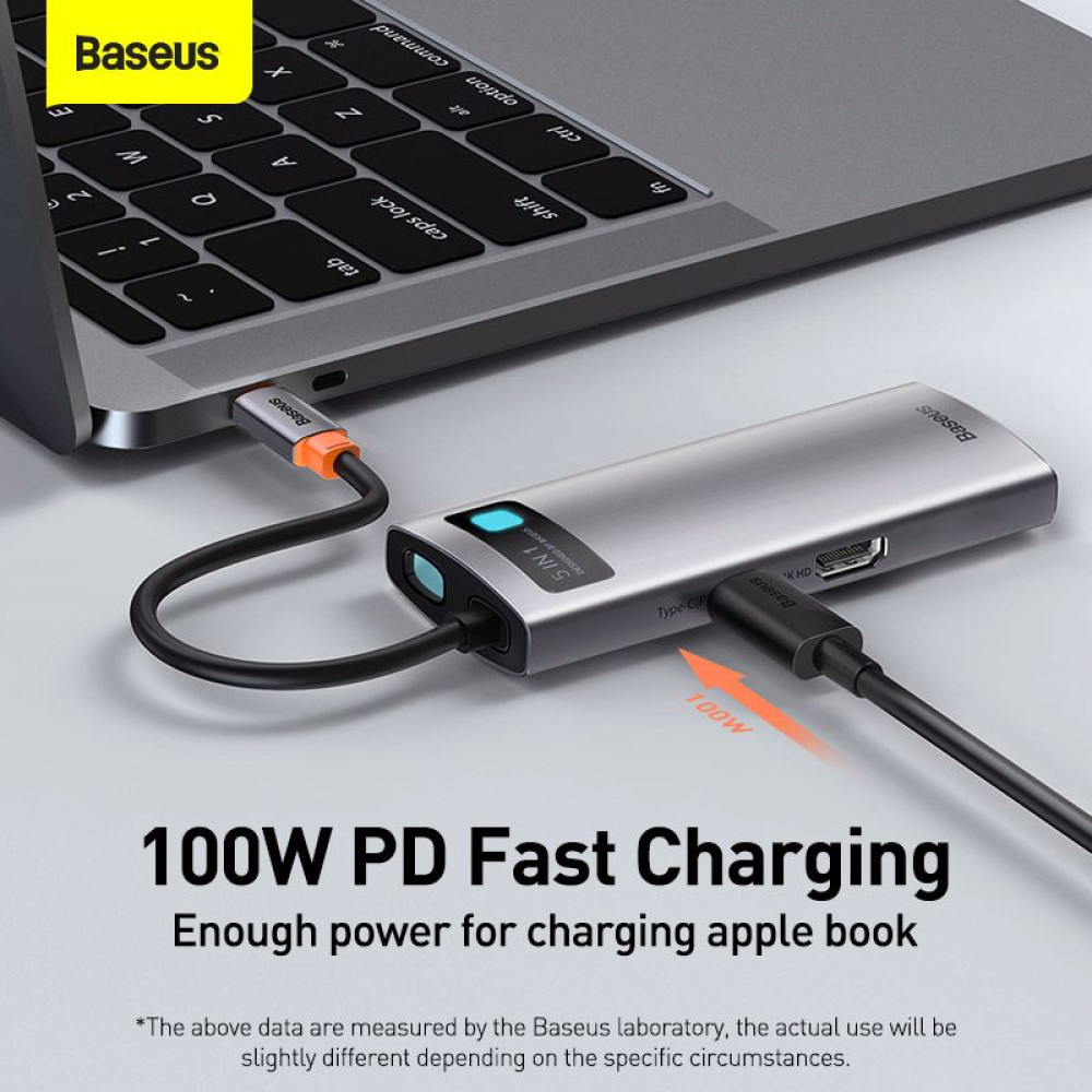 Хъб 5-в-1 BASEUS Metal Gleam от Type-C към 3xUSB3.0, USB-C (PD) 100W, HDMI (CAHUB-CX0G)