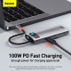 Хъб 5-в-1 BASEUS Metal Gleam от Type-C към 3xUSB3.0, USB-C (PD) 100W, HDMI (CAHUB-CX0G)