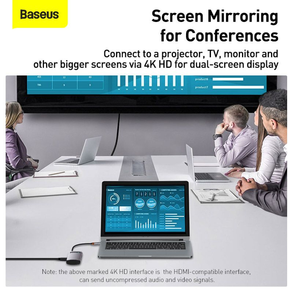 Хъб 5-в-1 BASEUS Metal Gleam от Type-C към 3xUSB3.0, USB-C (PD) 100W, HDMI (CAHUB-CX0G)