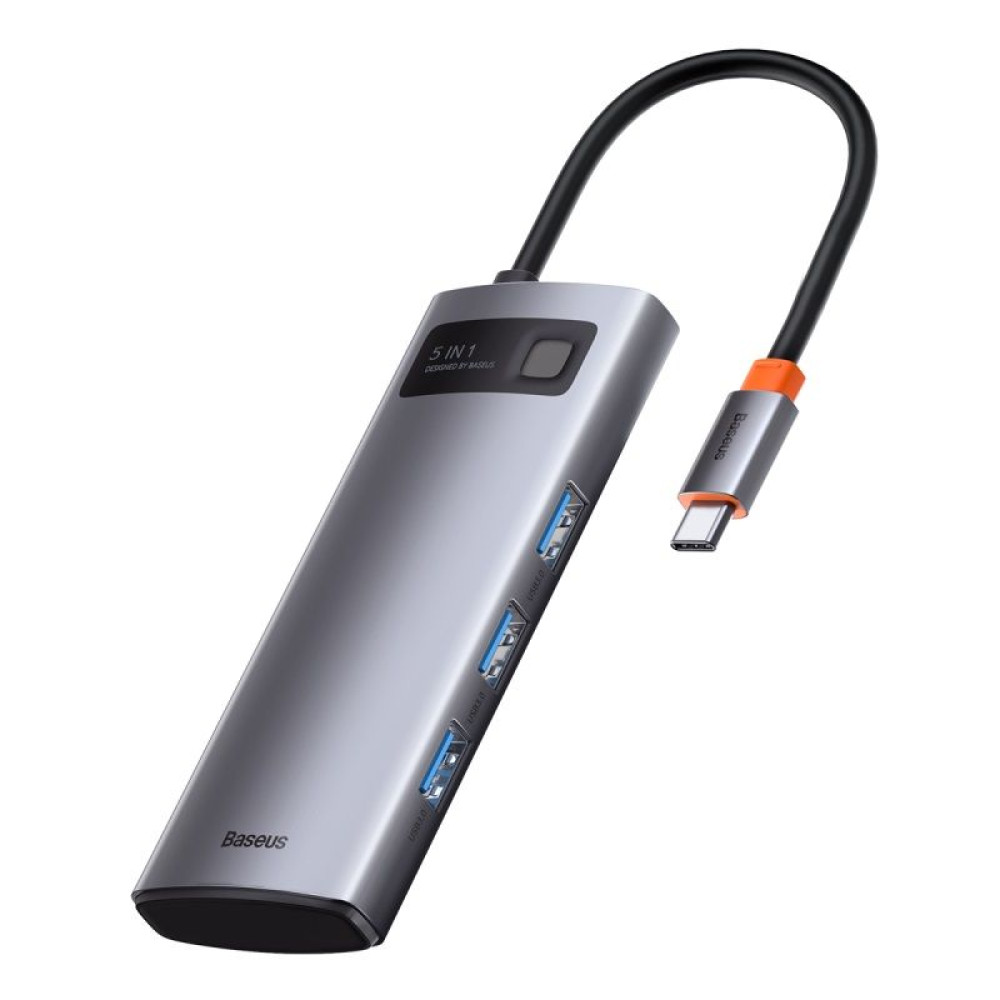 Хъб 5-в-1 BASEUS Metal Gleam от Type-C към 3xUSB3.0, USB-C (PD) 100W, HDMI (CAHUB-CX0G)