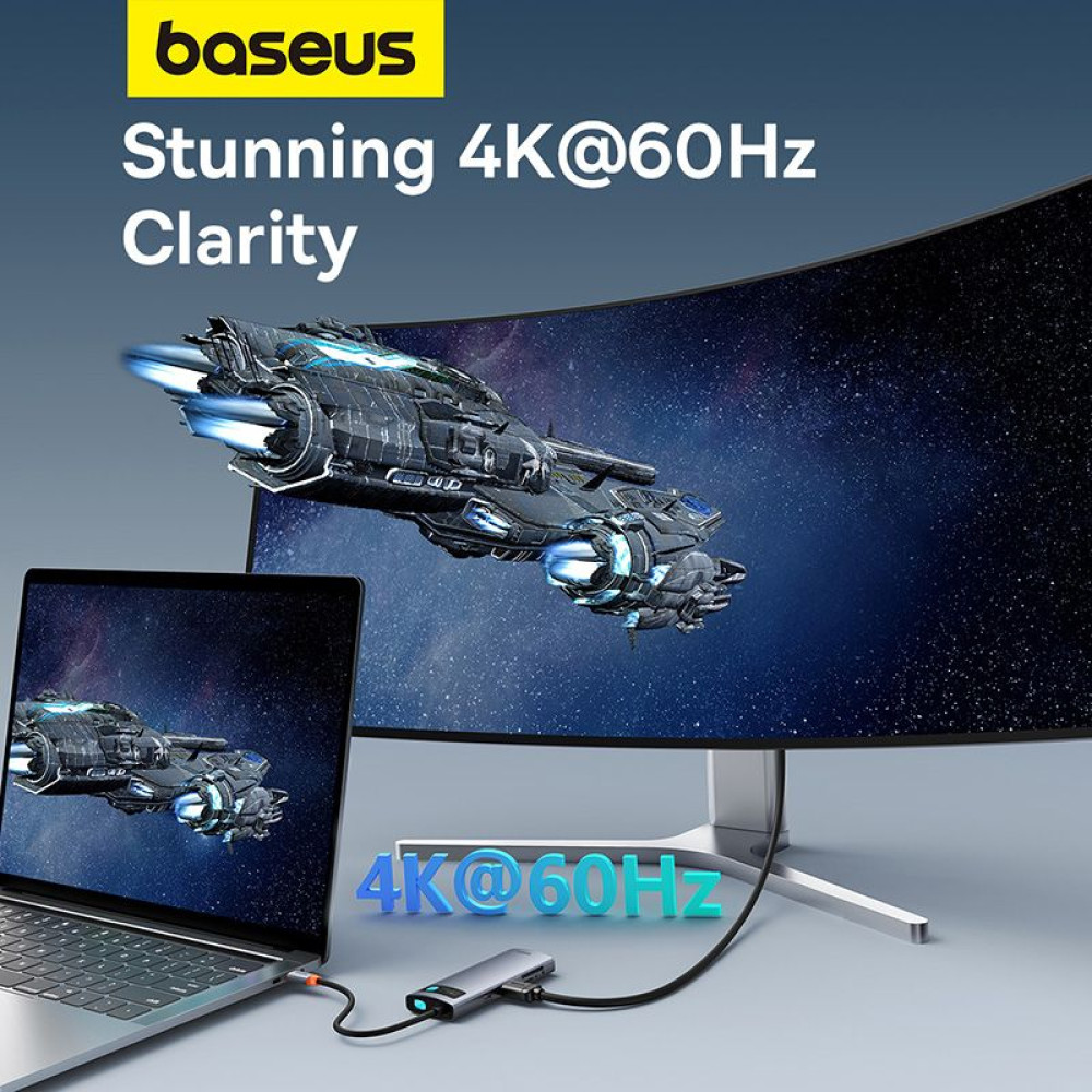 Хъб 7-в-1 BASEUS Metal Gleam от Type-C към 3xUSB3.0, USB-C(PD) 100W, HDMI 4K/60Hz, TF/Micro SD (B00030708811-01)