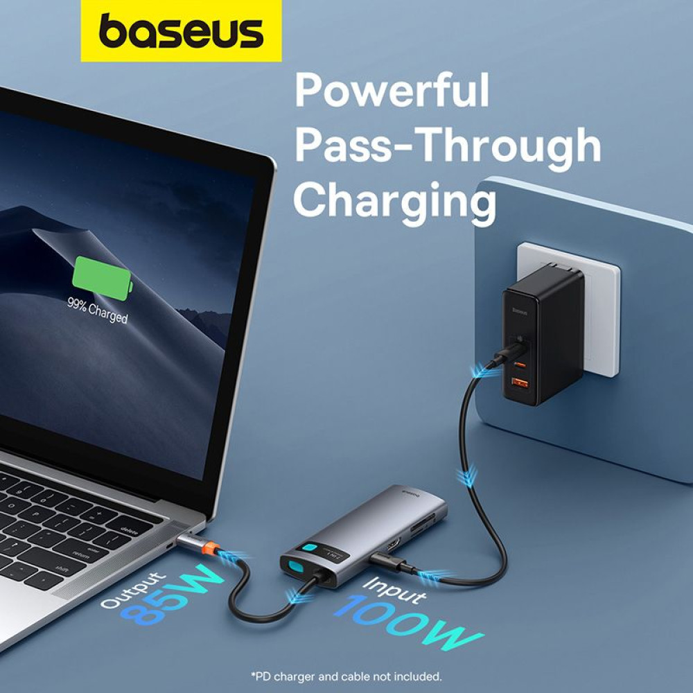 Хъб 7-в-1 BASEUS Metal Gleam от Type-C към 3xUSB3.0, USB-C(PD) 100W, HDMI 4K/60Hz, TF/Micro SD (B00030708811-01)