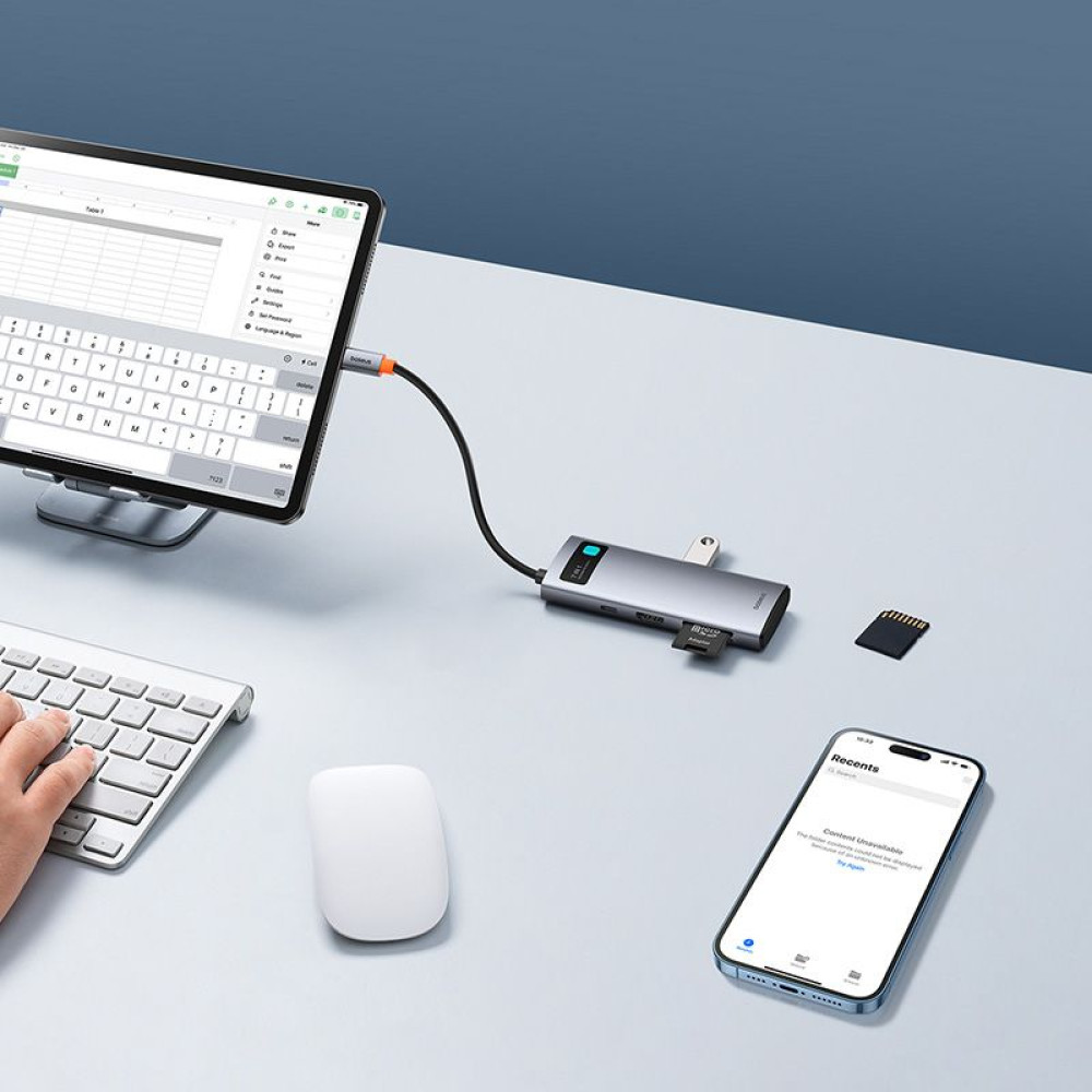 Хъб 7-в-1 BASEUS Metal Gleam от Type-C към 3xUSB3.0, USB-C(PD) 100W, HDMI 4K/60Hz, TF/Micro SD (B00030708811-01)