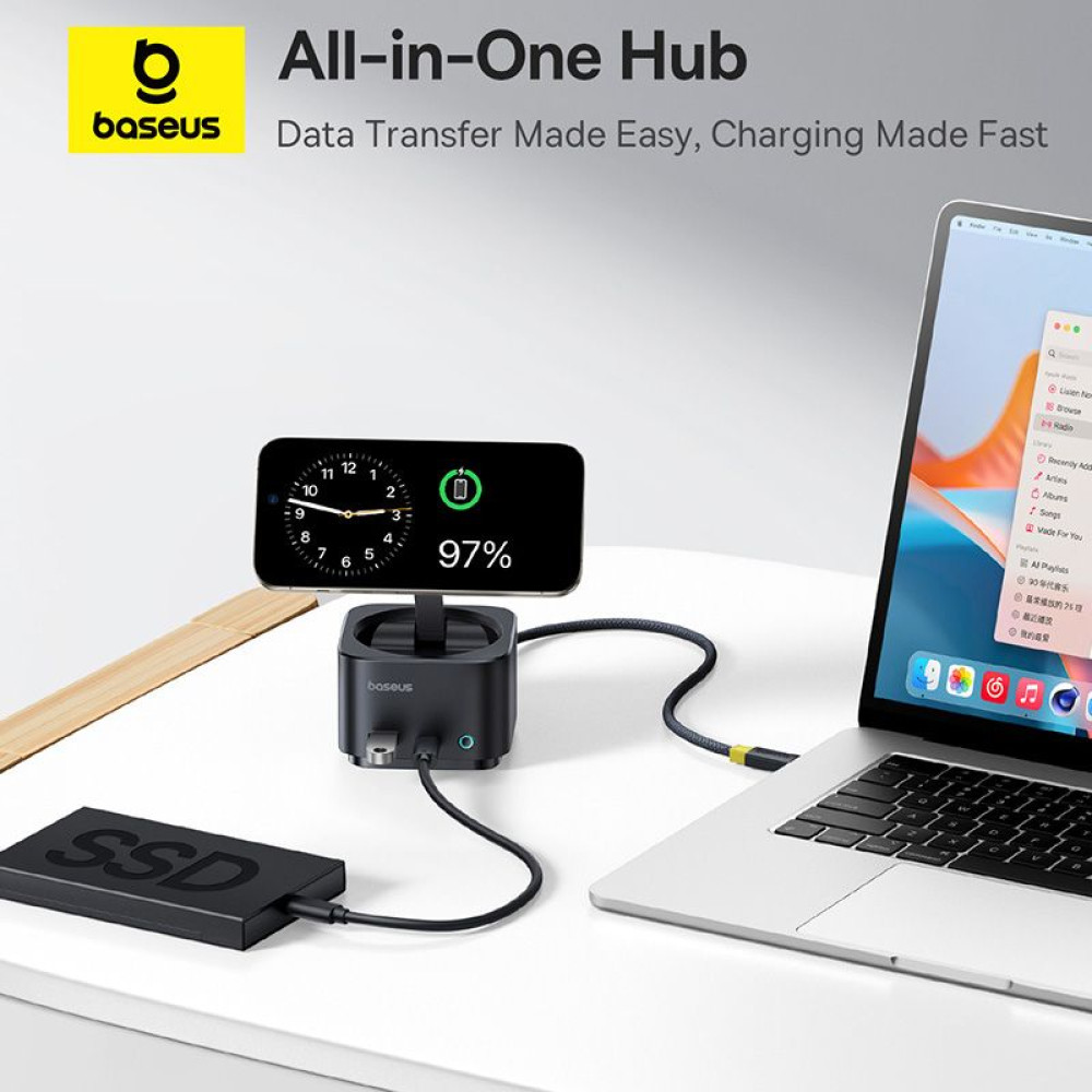 Холдер BASEUS + 7-в-1 HUB Wireless Magnetic, MagPro S, за бюро (B00072900121-00)