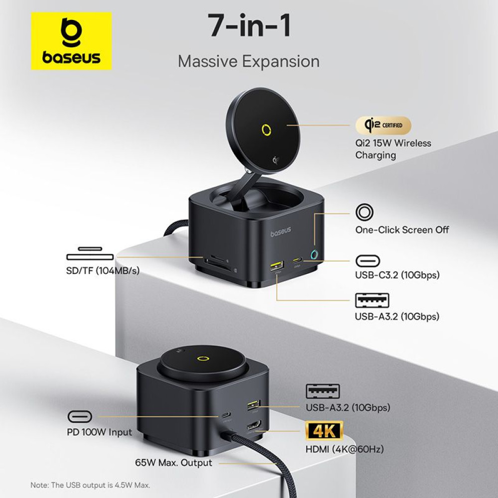 Холдер BASEUS + 7-в-1 HUB Wireless Magnetic, MagPro S, за бюро (B00072900121-00)