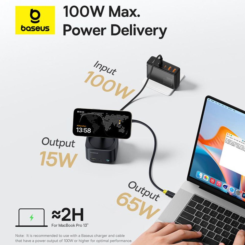 Холдер BASEUS + 7-в-1 HUB Wireless Magnetic, MagPro S, за бюро (B00072900121-00)
