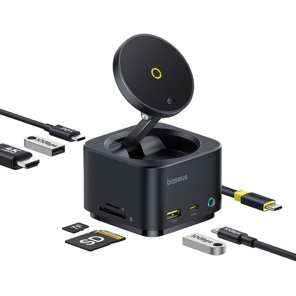 Холдер BASEUS + 7-в-1 HUB Wireless Magnetic, MagPro S, за бюро (B00072900121-00)