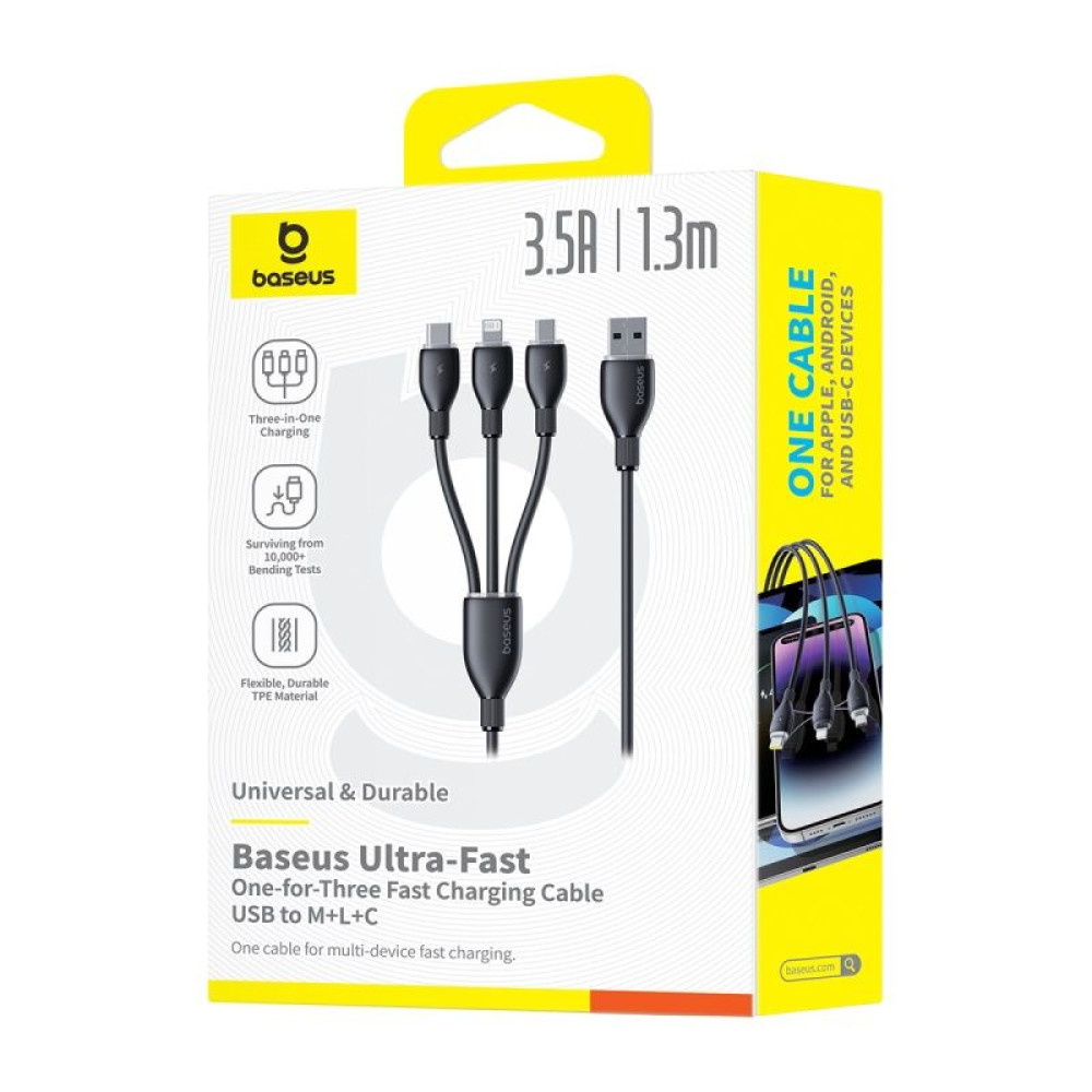  Кабел 3-в-1 BASEUS Ultra-fast , USB-A към Type-C, Lightning и Micro USB, (P10376303121-00) 1.3 метра