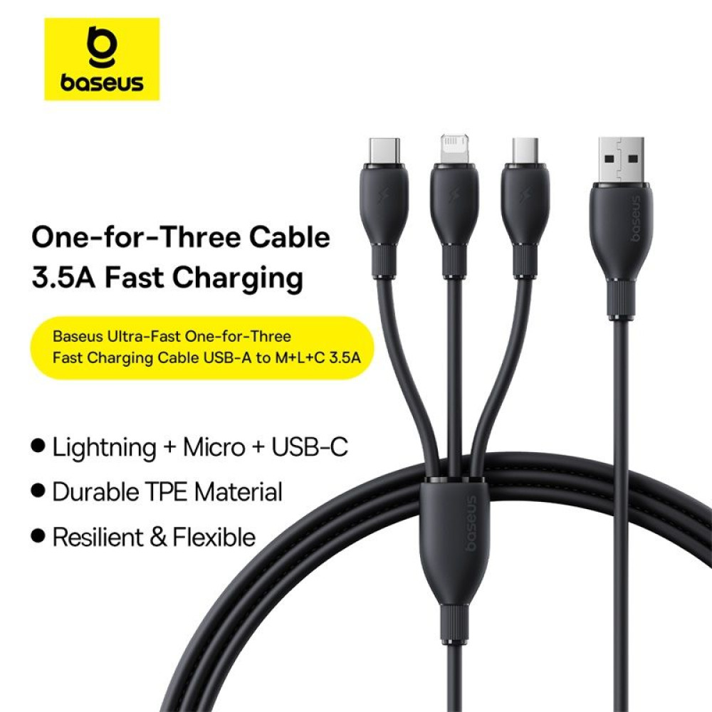  Кабел 3-в-1 BASEUS Ultra-fast , USB-A към Type-C, Lightning и Micro USB, (P10376303121-00) 1.3 метра