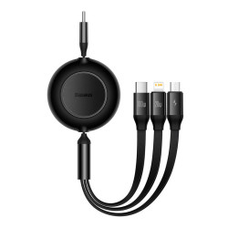 Кабел 3-в-1 BASEUS - Bright Mirror 4 100W (CAMJ010201), Typee-C, 1.1 метра, прибиращ се механизъм Кабел 3-в-1 BASEUS - Bright Mirror 4 100W (CAMJ010201), Typee-C, 1.1 метра, прибиращ се механизъм