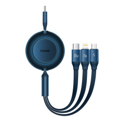 Кабел 3-в-1 BASEUS - Bright Mirror 4 100W (CAMJ010203), Typee-C, 1.1 метра, прибиращ се механизъм Кабел 3-в-1 BASEUS - Bright Mirror 4 100W (CAMJ010203), Typee-C, 1.1 метра, прибиращ се механизъм