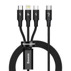 Кабел 3-в-1 BASEUS, Rapid (CAMLT-SC01), Type-C към Type-C, Lightning и Micro USB, 1.5 метра  Кабел 3-в-1 BASEUS, Rapid (CAMLT-SC01), Type-C към Type-C, Lightning и Micro USB, 1.5 метра