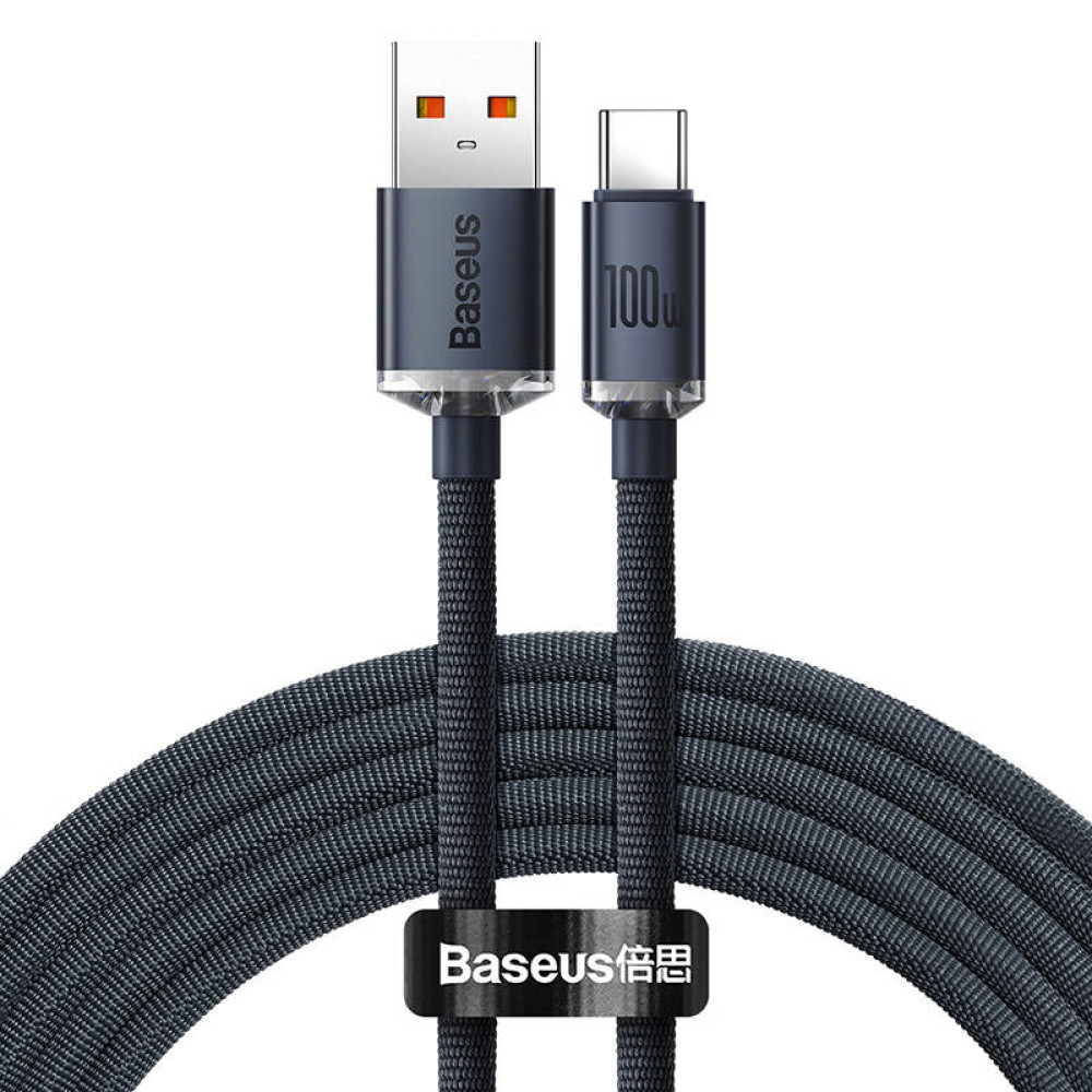 Кабел BASEUS 100W, USB-A - Type-C, Crystal Shine, черен (CAJY000401), 1.2 метра