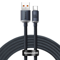 Кабел BASEUS 100W, USB-A - Type-C, Crystal Shine, черен (CAJY000401), 1.2 метра
