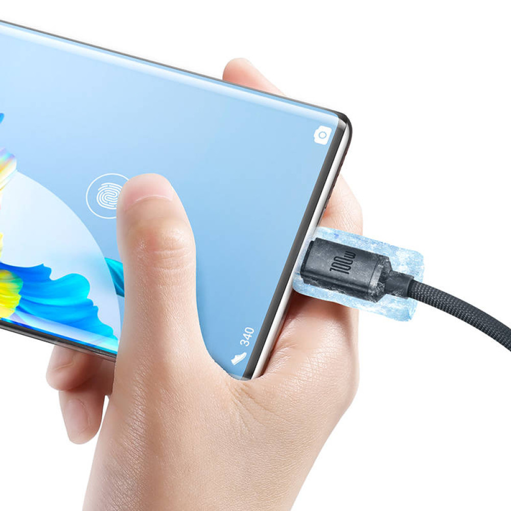 Кабел BASEUS 100W, USB-A - Type-C, Crystal Shine, черен (CAJY000401), 1.2 метра
