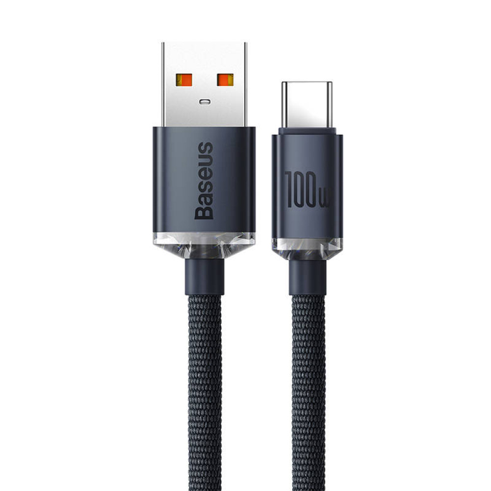 Кабел BASEUS 100W, USB-A - Type-C, Crystal Shine, черен (CAJY000401), 1.2 метра