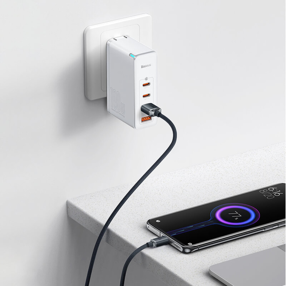 Кабел BASEUS 100W, USB-A - Type-C, Crystal Shine, черен (CAJY000401), 1.2 метра