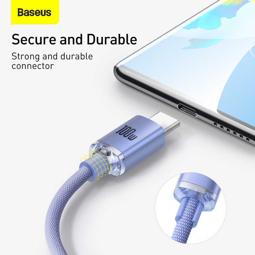Кабел BASEUS 100W, Type-C - Type-C, Crystal Shine (CAJY000605), 1.2 метра