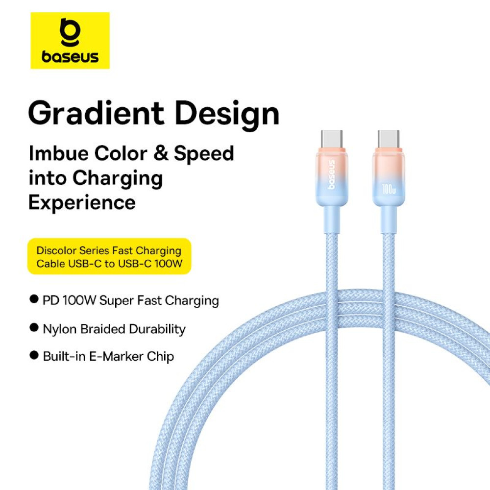  Кабел BASEUS 100W, TYPE-C към Type-C, Discolor Series, 1 метър (P10374902311-00)