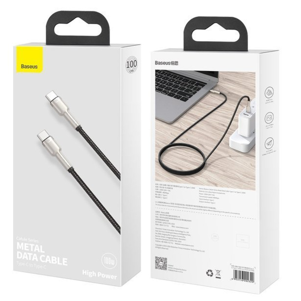  Кабел BASEUS 100W, Type-C - Type-C,Cafule 5А (CATJK-C01), 1 метър