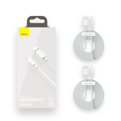 Кабел BASEUS, USB - Lightning, Simple Wisdom 2.4A (TZCALZJ-02), 1.5 метра / СЕТ - 2 БР.  Кабел BASEUS, USB - Lightning, Simple Wisdom 2.4A (TZCALZJ-02), 1.5 метра / СЕТ - 2 БР.