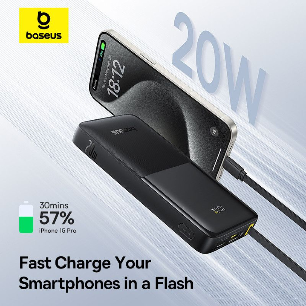Външна батерия BASEUS - 10 000 mAh, 20W + Type-C, Bipow 2 (P10077101113-00)