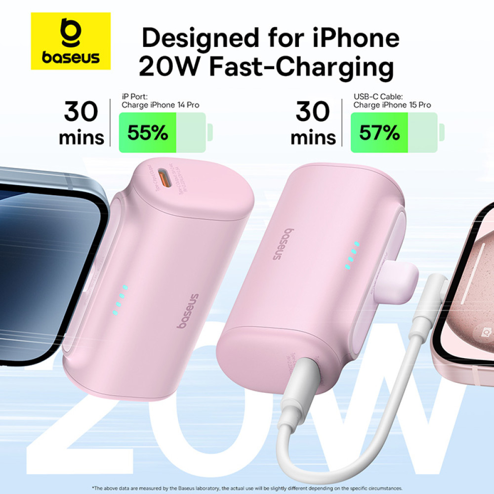 Външна батерия BASEUS Compact Series + Lightning  - 5000 mAh, 20W - (P10068307413-00)