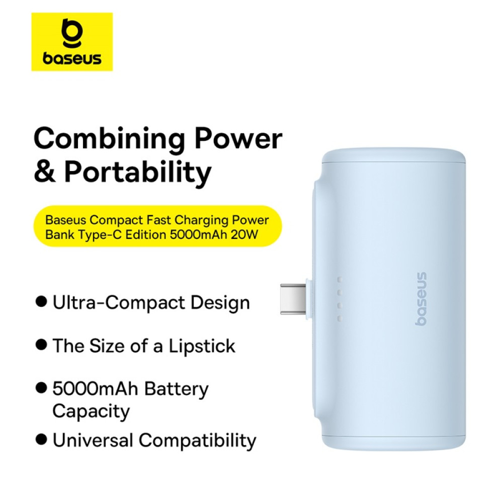 Външна батерия BASEUS Compact Series + USB-C - 5000 mAh, 20W - (P10068306313-00) Външна батерия BASEUS Compact Series + USB-C - 5000 mAh, 20W - (P10068306313-00)