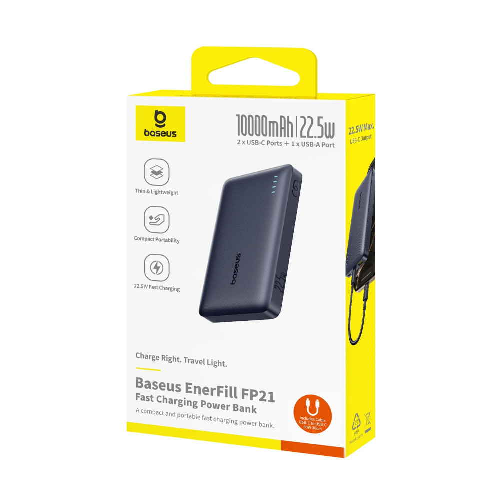 Външна батерия BASEUS EnerFill FP21- 10 000 mAh, 22.5W + кабел Type-C - Type-C  (P1008210D123-00)