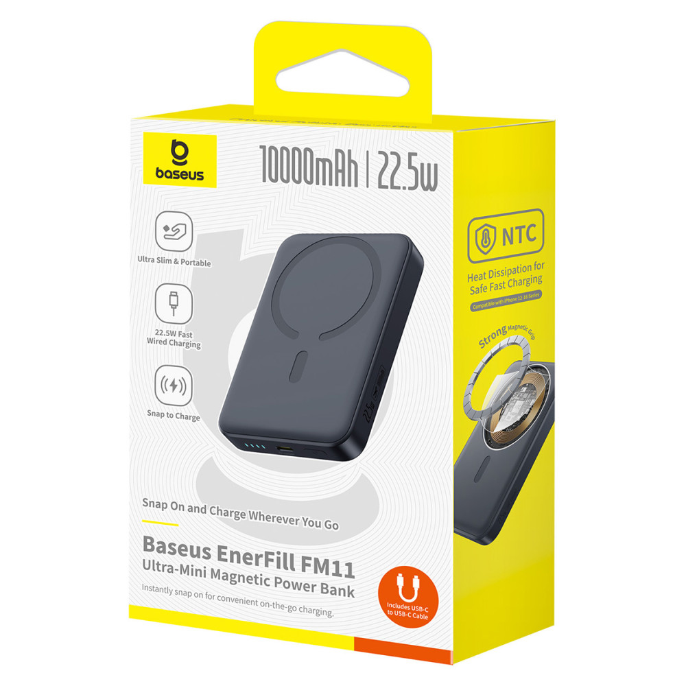 Безжична външна батерия BASEUS EnerFill FM11 Magnetic - 10 000 mAh, 22.5W - (P1008210E123-00)