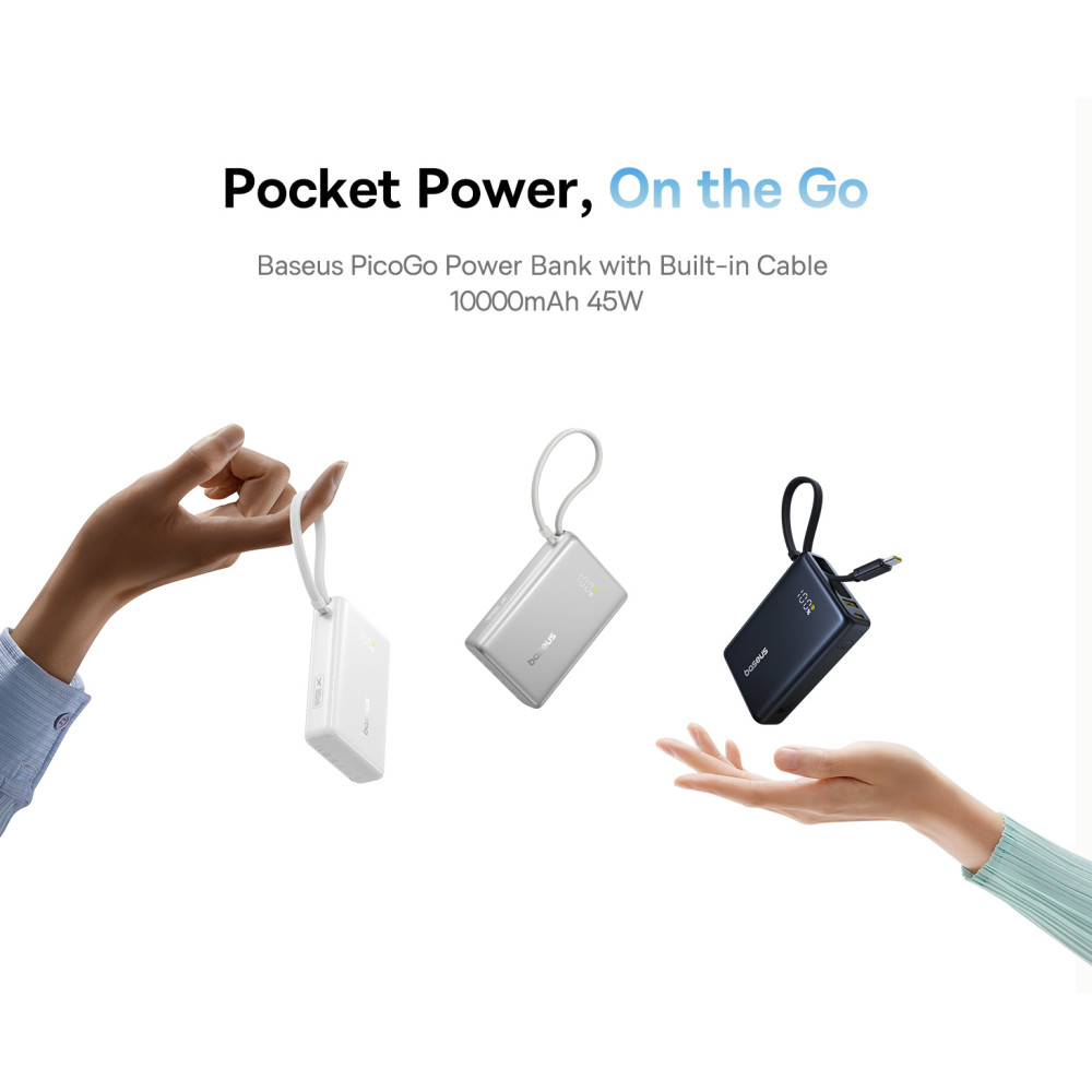  Външна батерия BASEUS - 10 000 mAh, 45W + вграден кабел Type-C, PicoGo (P10073701123-00)
