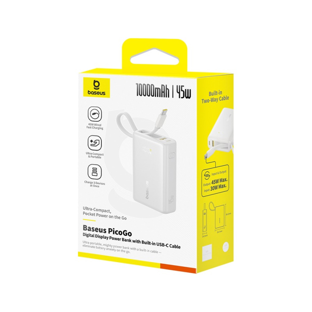  Външна батерия BASEUS - 10 000 mAh, 45W + вграден кабел Type-C, PicoGo (P10073701123-00)