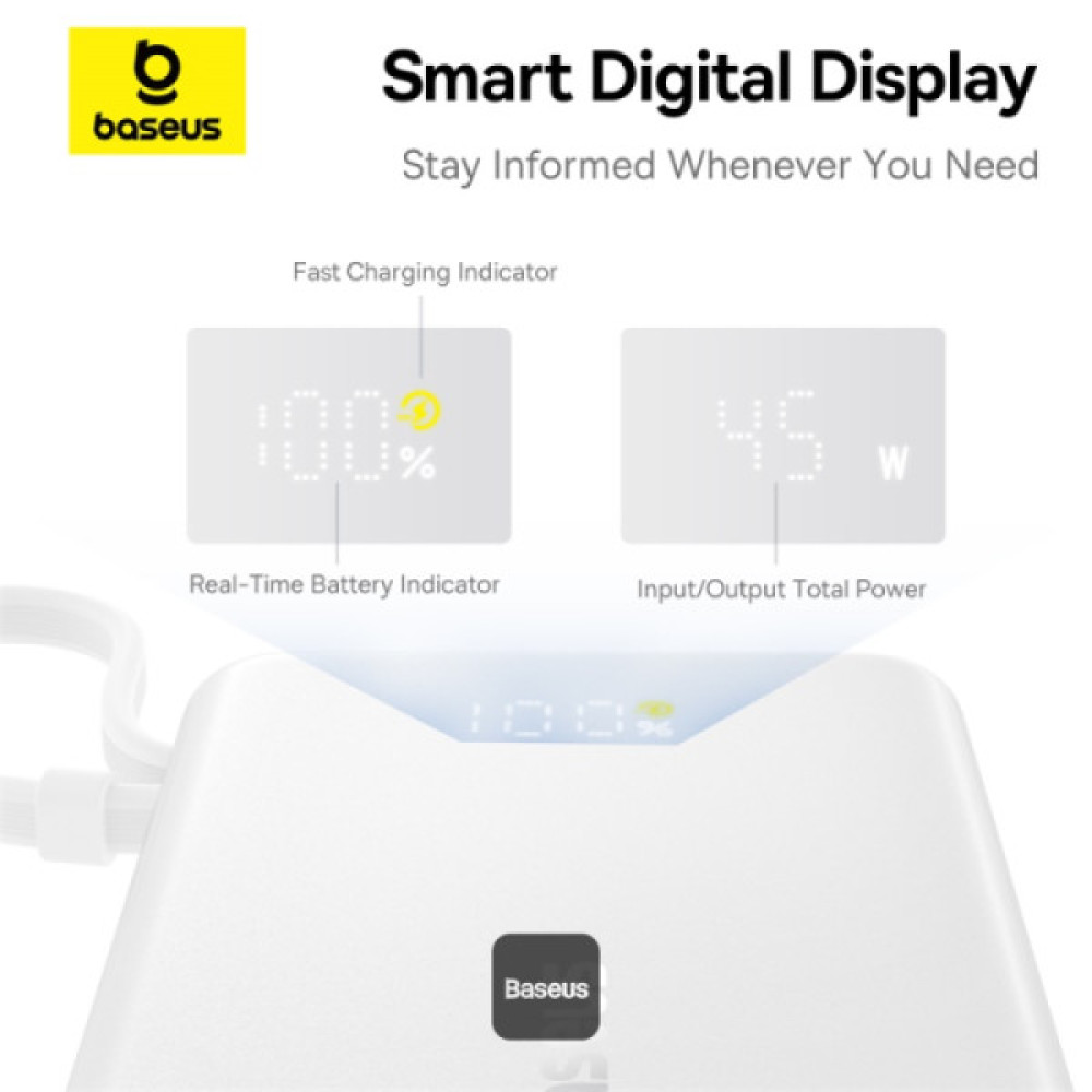  Външна батерия BASEUS - 10 000 mAh, 45W + вграден кабел Type-C, PicoGo (P10073701123-00)