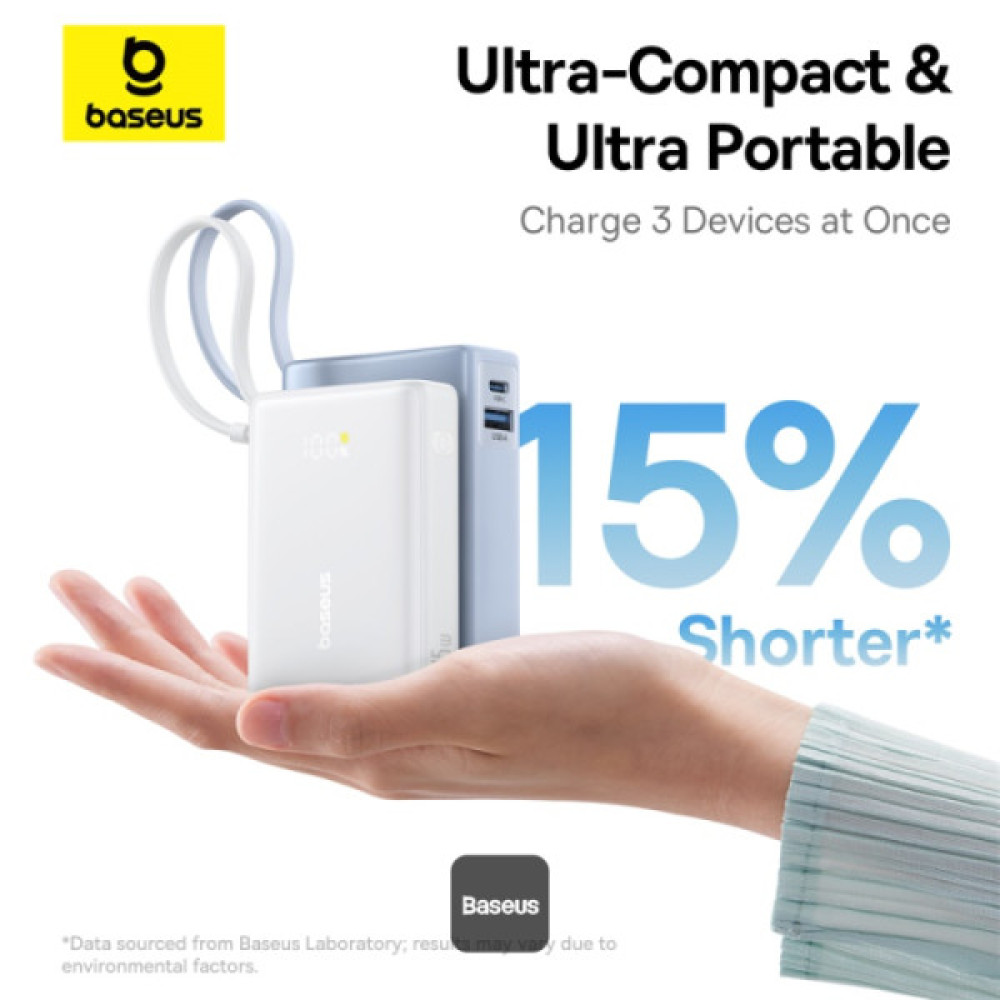  Външна батерия BASEUS - 10 000 mAh, 45W + вграден кабел Type-C, PicoGo (P10073701123-00)
